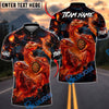 BlueJose Darts Fiery Velociraptor Lava Dartboard Design Personalized Name, Team Name Unisex Shirt (4 Colors)