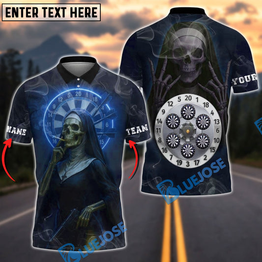 BlueJose Darts Grim Reaper Nun Customized Name, Team Name 3D Shirt (4 Colors)