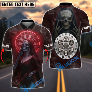 BlueJose Darts Grim Reaper Nun Customized Name, Team Name 3D Shirt (4 Colors)