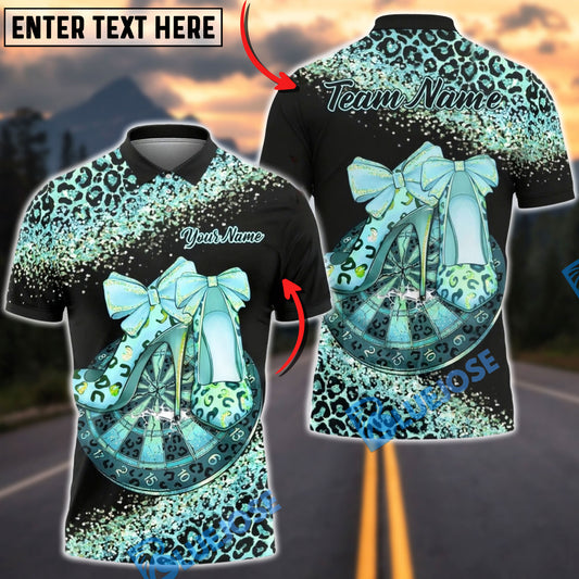 BlueJose Darts Leopard High Heels Glam Design Multicolor Options Personalized Name Shirt (6 Colors)