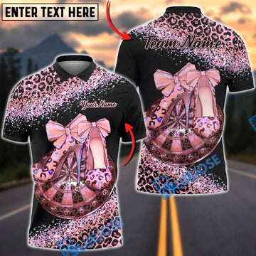 BlueJose Darts Leopard High Heels Glam Design Multicolor Options Personalized Name Shirt (6 Colors)