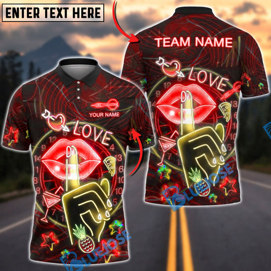 BlueJose Darts Neon Love Party Design Multicolor Options Personalized Name Shirt (4 Colors)