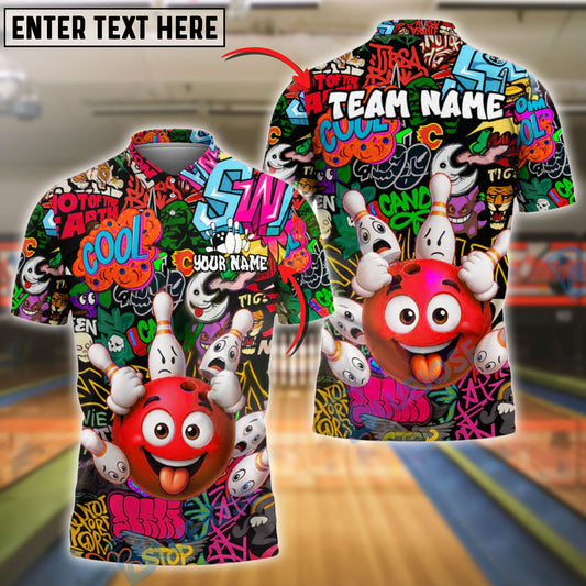 BlueJose Bowling Madness Graffiti Style Customized Name, Team Name 3D Shirt (4 Colors)