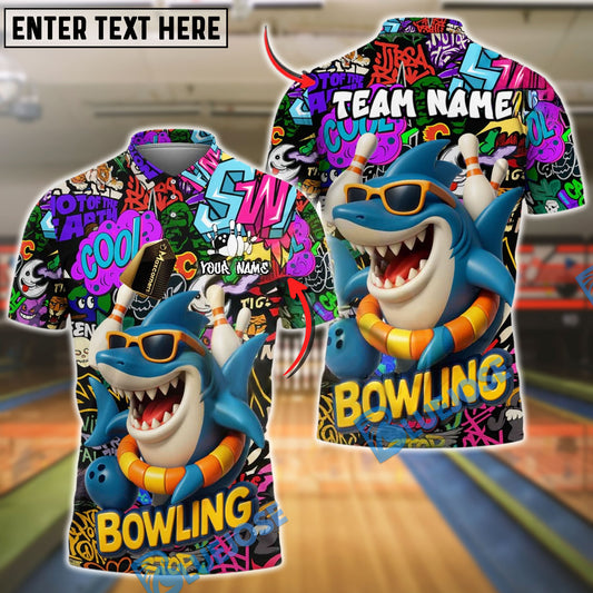 BlueJose Bowling Graffiti Shark Personalized Name, Team Name 3D Shirt