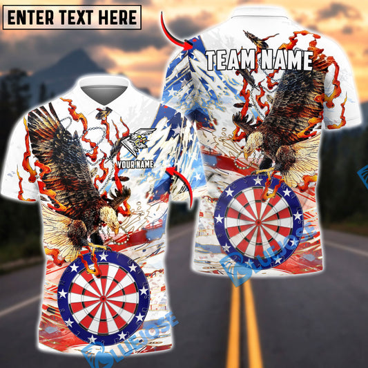 BlueJose Darts Eagle USA Flag Dartboard Flame Personalized Name Shirt