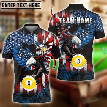 BlueJose Billiards Ball 9 American Eagle Customized Name, Team Name 3D Shirt