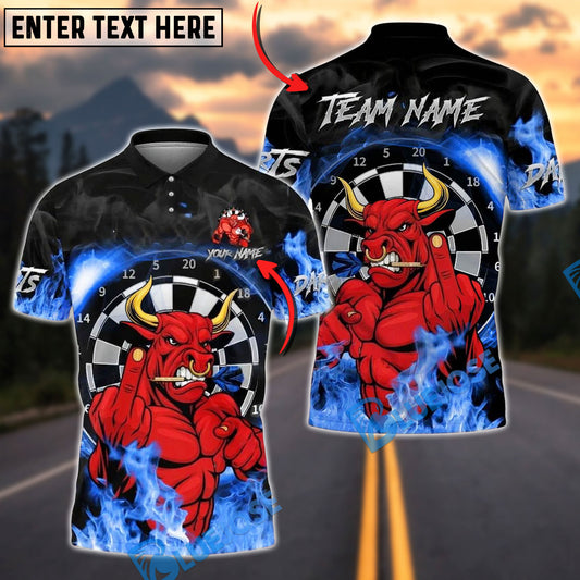 BlueJose Darts Red Bull Fire Personalized Name, Team Name Unisex Shirt (4 Colors)