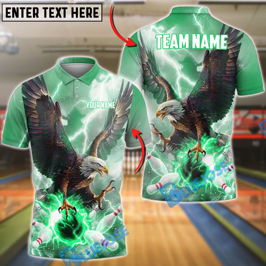 BlueJose Bowling Majestic Bald Eagle Lightning Storm Talons Gripping Ball Customized Name, Team Name 3D Shirt (4 Colors)