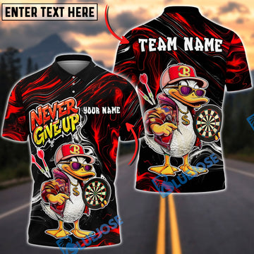 BlueJose Darts Funny Duck Cartoon Character Urban Streetwear Vibrant Sportswear Personalized Name, Team Name Unisex Shirt (4 Colors)