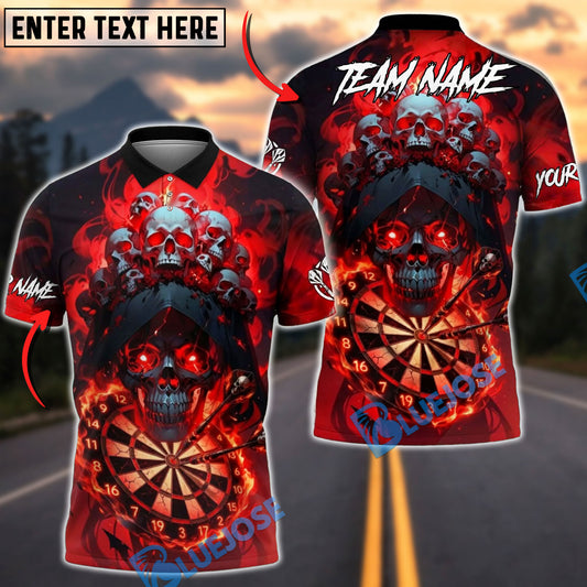 BlueJose Darts Burning Skull Gothic Fire Elements Personalized Name, Team Name Unisex Shirt (4 Colors)