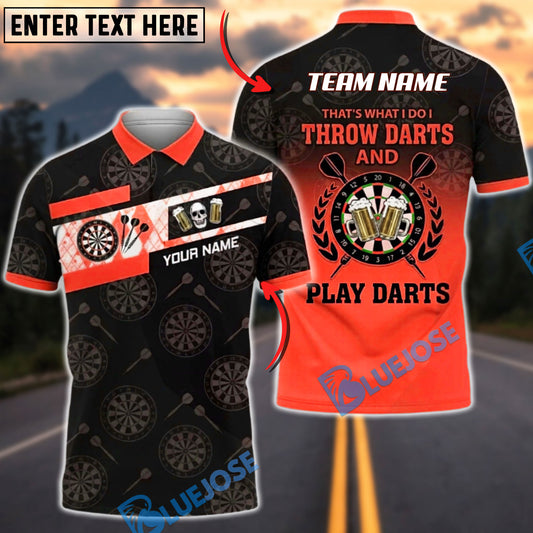 BlueJose Darts Beer Skull Black Gold Dartboard Pattern Throw Play Darts Slogan Personalized Name, Team Name Unisex Shirt (6 Colors)