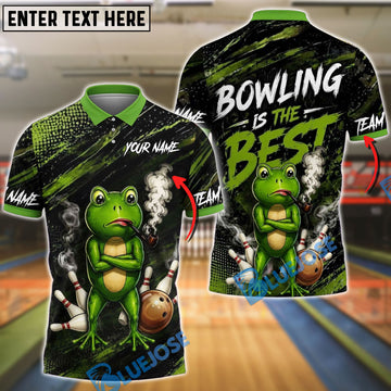 BlueJose Bowling Is The Best Cool Green Frog Smoking Pipe Quote Customized Name, Team Name 3D Shirt (4 Colors)