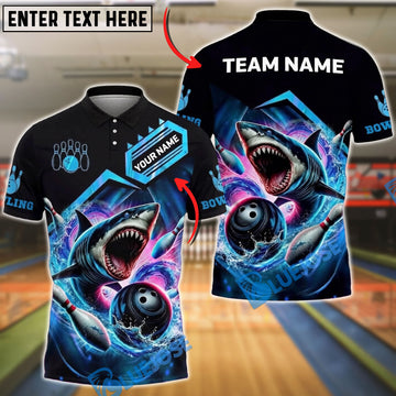 BlueJose Bowling Angry Great White Shark Ocean Water Splash Jumping Customized Name, Team Name 3D Shirt (4 Colors)