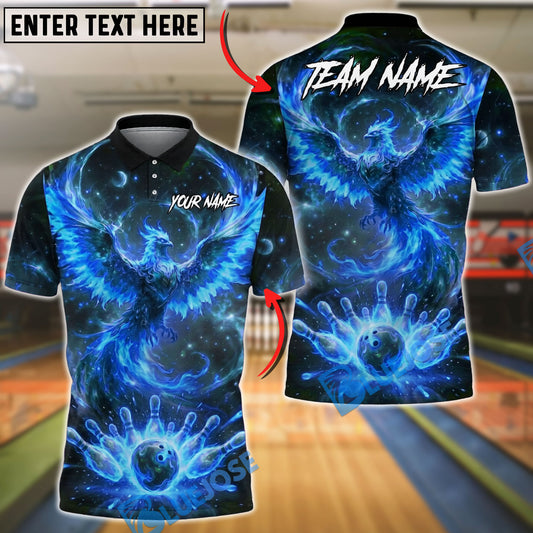 BlueJose Bowling And Pins Phoenix Firebird Strike Customized Name, Team Name 3D Shirt (4 Colors)