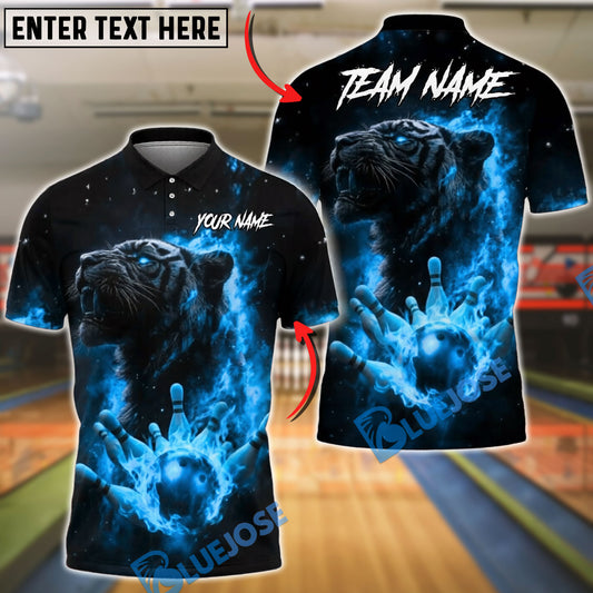 BlueJose Bowling And Pins Flame Tiger Spirit Strike Customized Name, Team Name 3D Shirt (4 Colors)