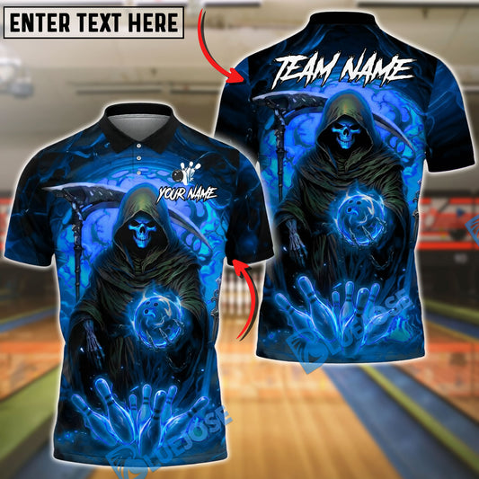 BlueJose Bowling And Pins Grim Reaper Mystic Customized Name, Team Name 3D Shirt (4 Colors)