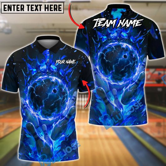 BlueJose Bowling And Pins  Cosmic Flame Lightning Ball Customized Name, Team Name 3D Shirt (4 Colors)