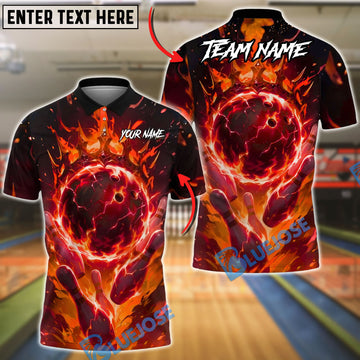 BlueJose Bowling And Pins  Cosmic Flame Lightning Ball Customized Name, Team Name 3D Shirt (4 Colors)