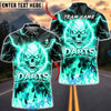 BlueJose Darts Flaming Skull Bold Typography Personalized Name, Team Name Unisex Shirt (4 Colors)