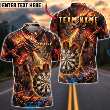 BlueJose Darts Fire Dragon Dartboard Lightning Flame Personalized Name, Team Name Unisex Shirt (4 Colors)