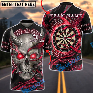 BlueJose Darts Horned Skull Electric Dartboard Personalized Name, Team Name Unisex Shirt (4 Colors)
