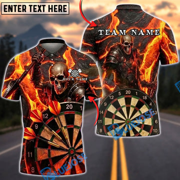 BlueJose Darts Armored Skull Lava Dartboard Personalized Name, Team Name Unisex Shirt (4 Colors)