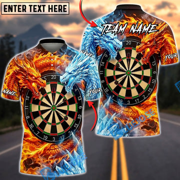 BlueJose Darts Dragon Fire Ice Energy Dartboard Personalized Name Shirt