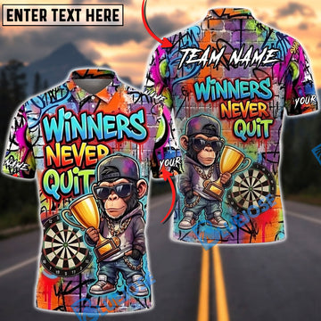 BlueJose Darts Monkey Winners Never Quit Street Art Personalized Name Shirt