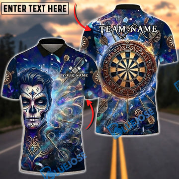 BlueJose Darts Day of the Dead Gentleman Ornate Dartboard Personalized Name, Team Name Unisex Shirt (4 Colors)