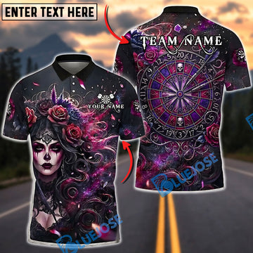 BlueJose Darts Gothic Rose Lady Dartboard Personalized Name, Team Name Unisex Shirt (4 Colors)