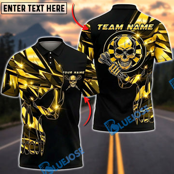 BlueJose Darts Golden Skull Lightning Shattered Dartboard Personalized Name, Team Name Unisex Shirt (6 Colors)