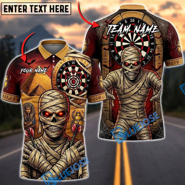 BlueJose Darts Halloween Mummy Egyptian Pyramid Ancient Tomb Personalized Name, Team Name Unisex Shirt (4 Colors)