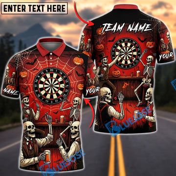 BlueJose Darts Halloween Skeleton Pub Party Personalized Name, Team Name Unisex Shirt (4 Colors)