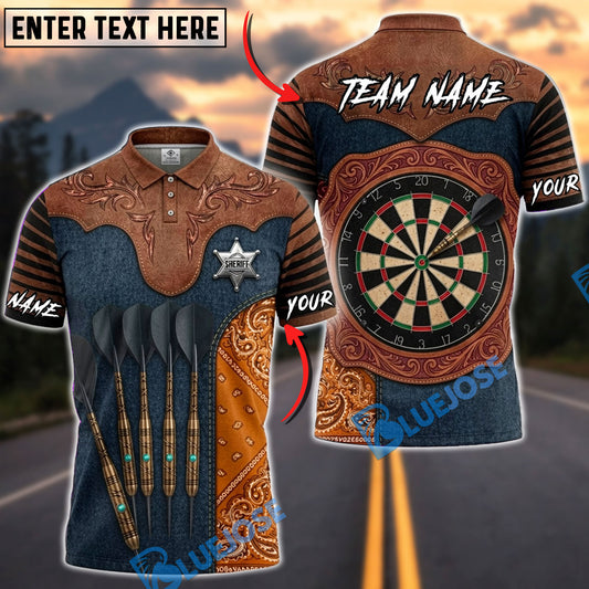 BlueJose Darts Wild West Sheriff Dartboard Fantasy Personalized Name, Team Name Unisex Shirt (4 Colors)