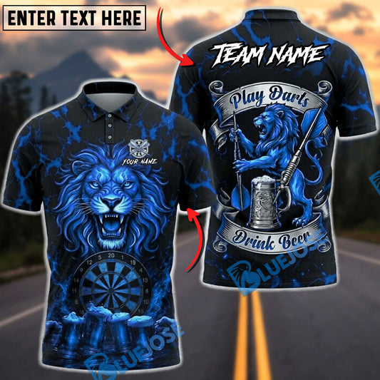BlueJose Darts Play Darts Drink Beer Fire Lion Dartboard Fantasy Personalized Name, Team Name Unisex Shirt (4 Colors)
