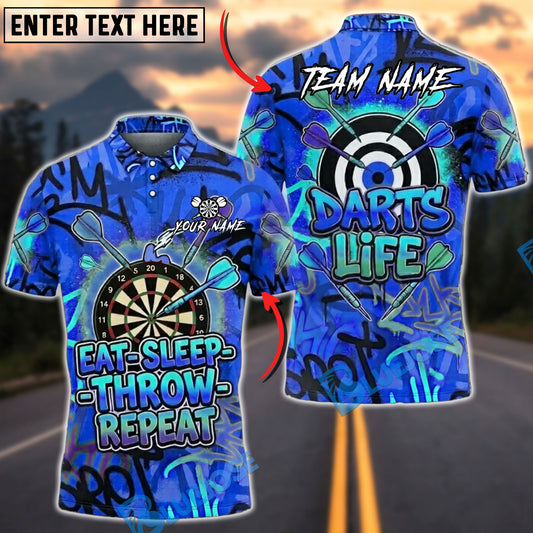 BlueJose Darts Graffiti Eat Sleep Throw Repeat Darts Life Dartboard Personalized Name, Team Name Unisex Shirt (4 Colors)
