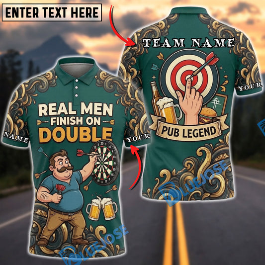 BlueJose Darts Real Men Finish On Double Pub Legend Beer Dartboard Personalized Name, Team Name Unisex Shirt (4 Colors)