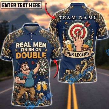BlueJose Darts Real Men Finish On Double Pub Legend Beer Dartboard Personalized Name, Team Name Unisex Shirt (4 Colors)
