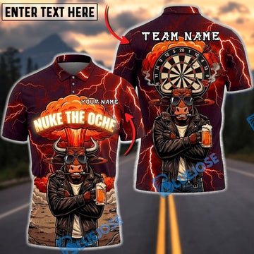 BlueJose Darts Nuke The Oche Bull Beer Thunder Dartboard Personalized Name, Team Name Unisex Shirt (4 Colors)