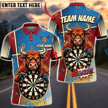 BlueJose Darts Red Angry Bull Comic Pop Art Bullseye Dartboard Personalized Name Shirt
