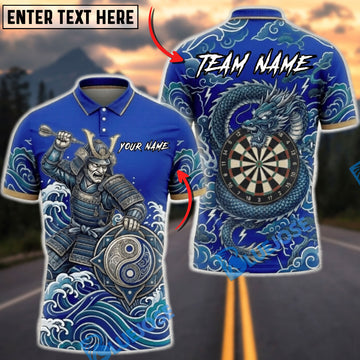 BlueJose Darts Samurai Warrior Dragon Wave Thunder Dartboard Fantasy Personalized Name, Team Name Unisex Shirt (4 Colors)