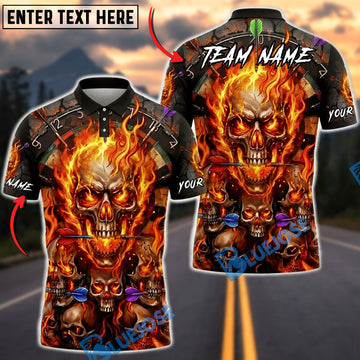BlueJose Darts Flaming Inferno Skull Horde Dartboard Fantasy Personalized Name, Team Name Unisex Shirt (6 Colors)