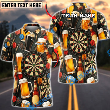 BlueJose Darts Black Beer Bottle Mug Dart Pattern Festival Dartboard Personalized Name Shirt