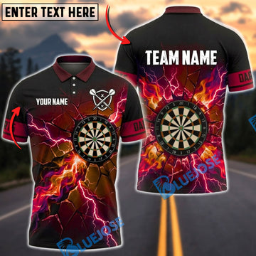 BlueJose Darts Thunder Cracked Lightning Dartboard Personalized Name, Team Name Unisex Shirt (4 Colors)