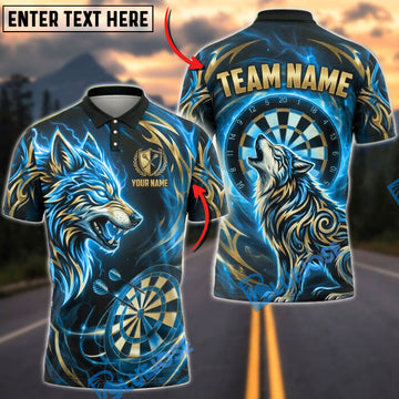BlueJose Darts Howling Wolf Tribal Lightning Dartboard Personalized Name, Team Name Unisex Shirt (4 Colors)
