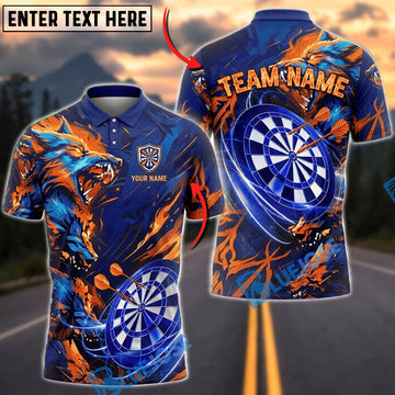 BlueJose Darts Fire Wolf Roaring Lightning Dartboard Personalized Name, Team Name Unisex Shirt (4 Colors)