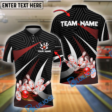BlueJose Bowling And Pins Spike Customized Name, Team Name 3D Shirt (4 Colors)