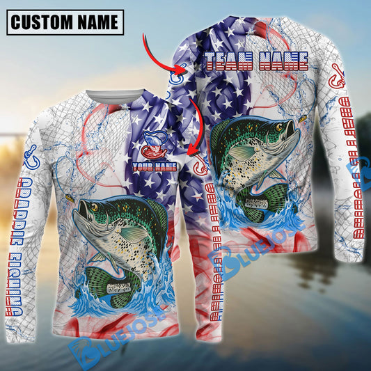 Bluejose Crappie Fishing US Flag Pattern Design Name & Team Name 3D Shirts