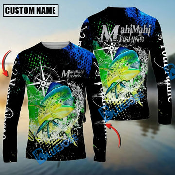 Bluejose  Mahi Mahi Fishing Compass Splash Custom Name & Team Name 3D Shirts