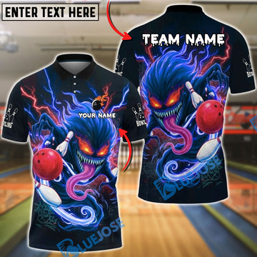 BlueJose Bowling Monster Lightning Strike Customized Name, Team Name 3D Shirt (4 Colors)
